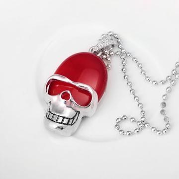 Red Carnelian Skull Gemstone Pendant Necklace with Silver Chain