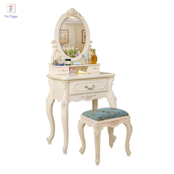 Antique cosmetics desk home decoration white makeup table princess mirrored dresser