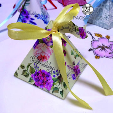 Pyramid Wedding Gift Candy Box with Ribbon