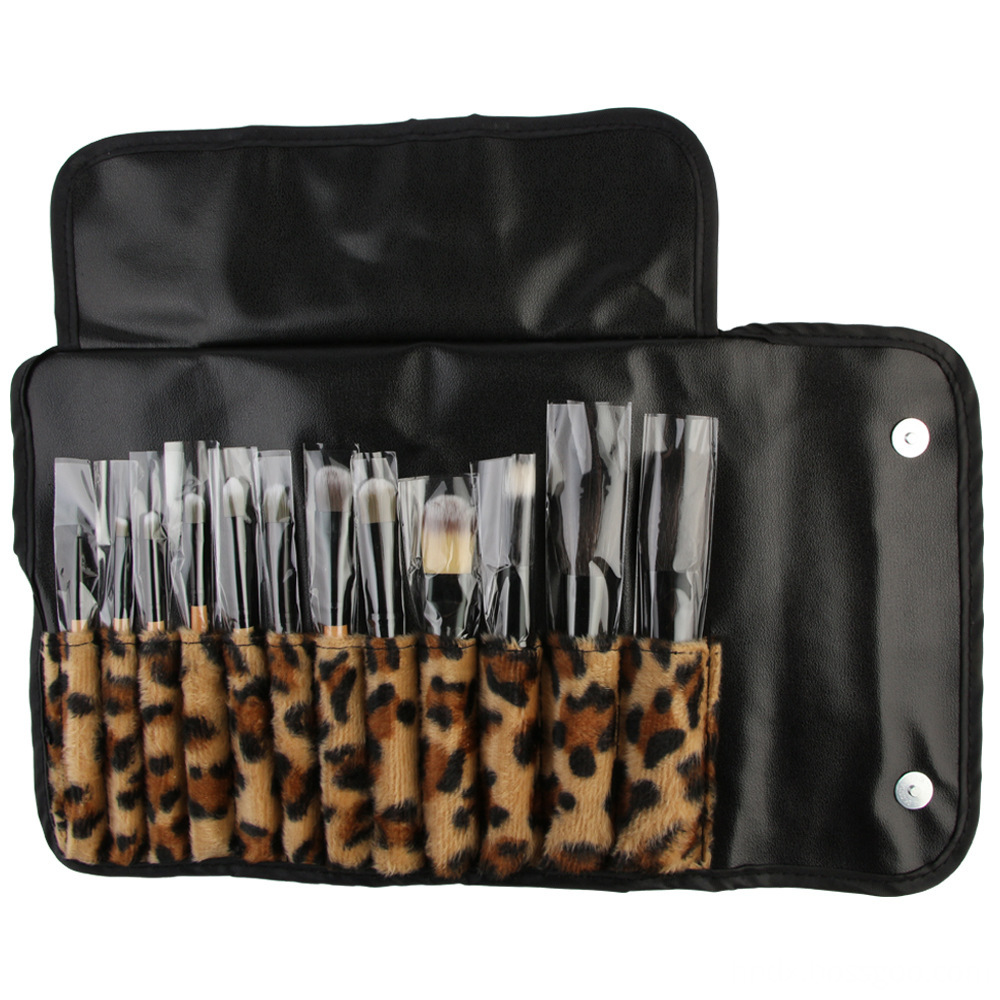 12Pcs Leopard Gold Wood Makeup Brushes Set 8