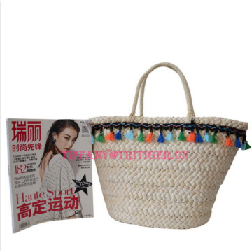 Cute corn husk straw women beach tote bag