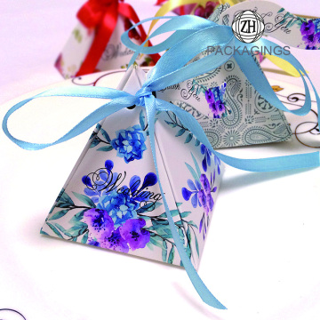 Pyramid Wedding Gift Candy Box with Ribbon