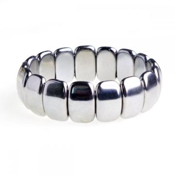 Male Big Hematite Beads Plated Stretch Bracelet