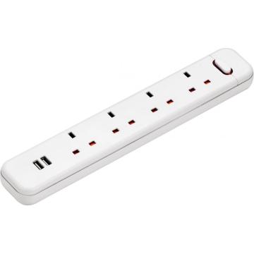 Four British outlet power strip with USB