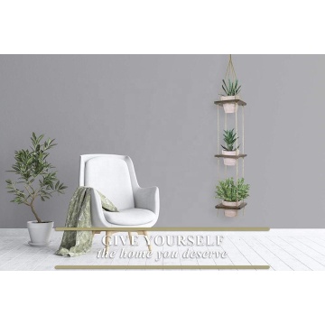 3 Wooden Layers Hanging Planter Holder Shelf Floating Shelves Handcrafted Wood with Rope and Hanger