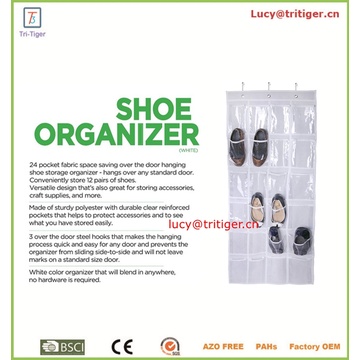 Over The Door Hanging Shoe Storage Organizer ,24 Clear Reinforced Vinyl Pouches,White Space Saving Closet Accessories Organizer