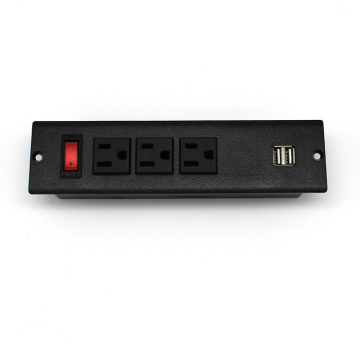3 Sockets Recessed Power Stripe with USB Ports