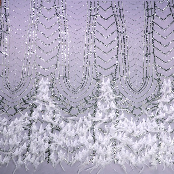 White Feather Bridal Embroidery Lace Fabric