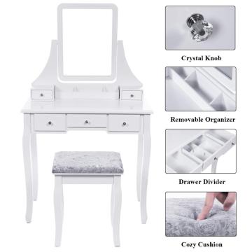 Collection make up white vanity mirrored table set with stool