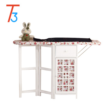 TT-IB005 wooden ironing board in cabinet with clothes rack