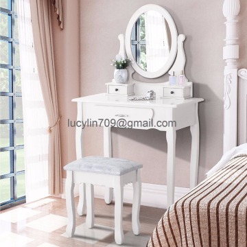 Vanity Makeup Table Set Dressing Table with Stool and Oval Mirror ,White (1 Drawer)