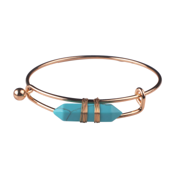 Gold Plated Turquoise Hexagonal Prism Cuff Bracelet Bangle