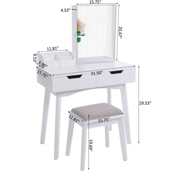 Wood Modern Makeup Dressing Table with Mirrors