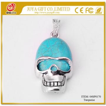 Turquoise Semi Precious stone Skull Alloy Pendant