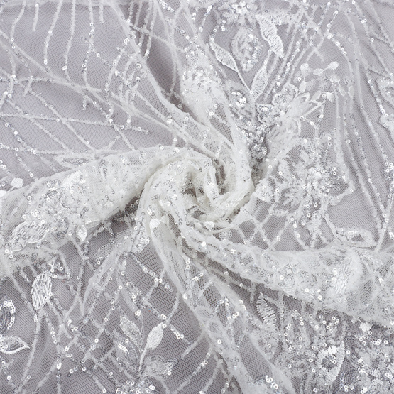 wholesale luxury white sequin embroidery fabric