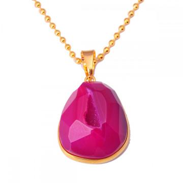 Amethyst Aagate pendant Gold Chain Necklace