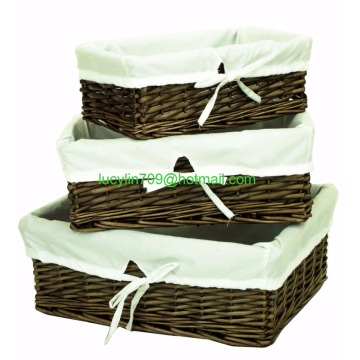 Set of 3 Wicker Shallow Storage Shop Display Basket Box with Cotton Liner