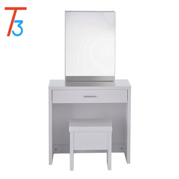 White Home Furnishings Contemporary 3 Piece Vanity Desk Set with Sliding Mirror and Stool Storage
