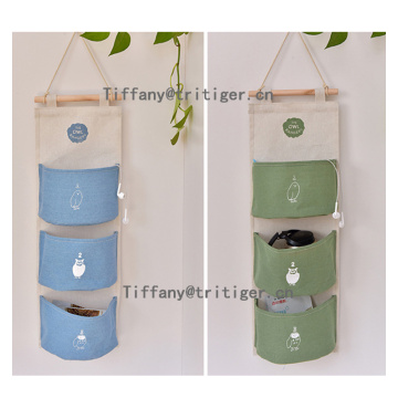Linen Cotton Fabric Wall Hanging storage organizer with 6 pockets