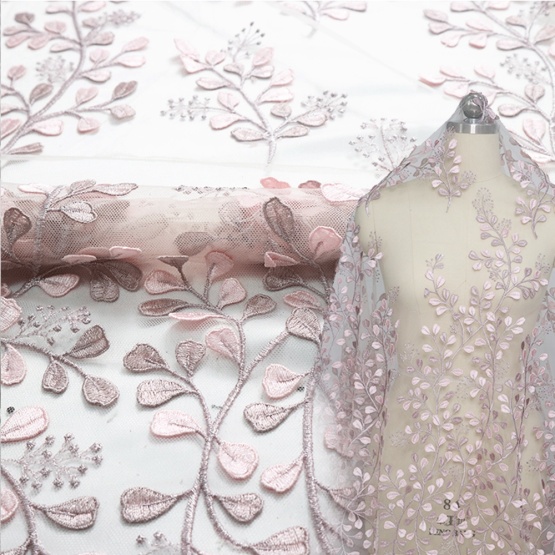 Light Pink layser Embroidery Lace Fabric