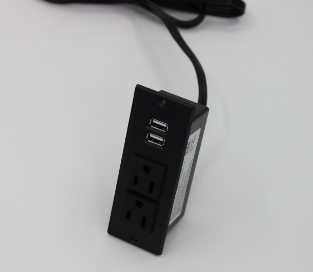 2 Sockets Recessed Power Stripe with USB Charger