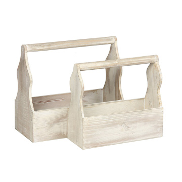 Rustic White Wood set of 2 wholesale wooden Crate Set for Carrying Small Milk bottles