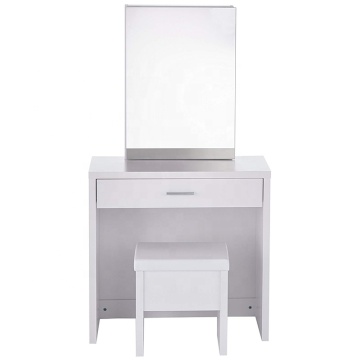 Lift-Top Stool Hidden Mirror Storage White Vanity Set