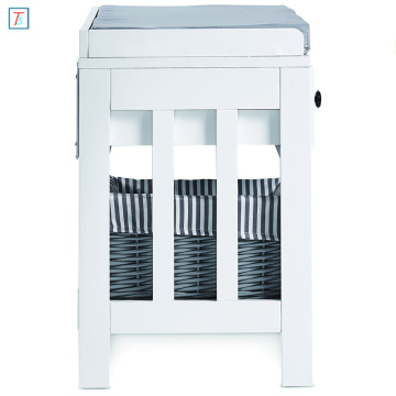 Hallway Seat Storage Unit White & Grey Wood Storage Bench with 2 Drawers 2 Wicker Baskets