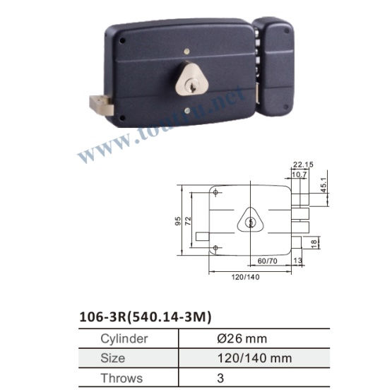 High security rimlock locks 3 steel round bolts