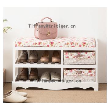 White brown wooden rack shoe cabinet with seat
