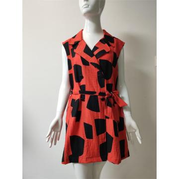Printed Viscose/Nylon/Linen Dress with Buttons