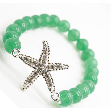 Green Aventurine Gemstone Bracelet with Diamante alloy starfish Piece