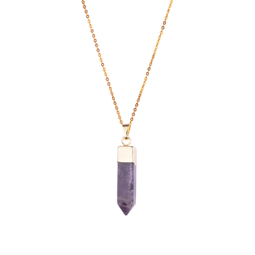 Charming Natural Amethyst Jewelerry Hexagonal Gold Chain Necklace Pendant