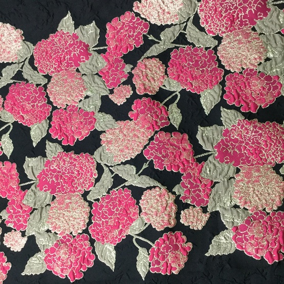 Red Rose Black Floral Jersey Jacquard Fabric