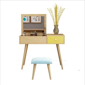 Simple Yellow Solid Wooden Dressing Table with Mirror
