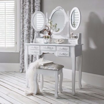 Monaco dressing table, stool and mirror, 7 drawers, 3 mirrors