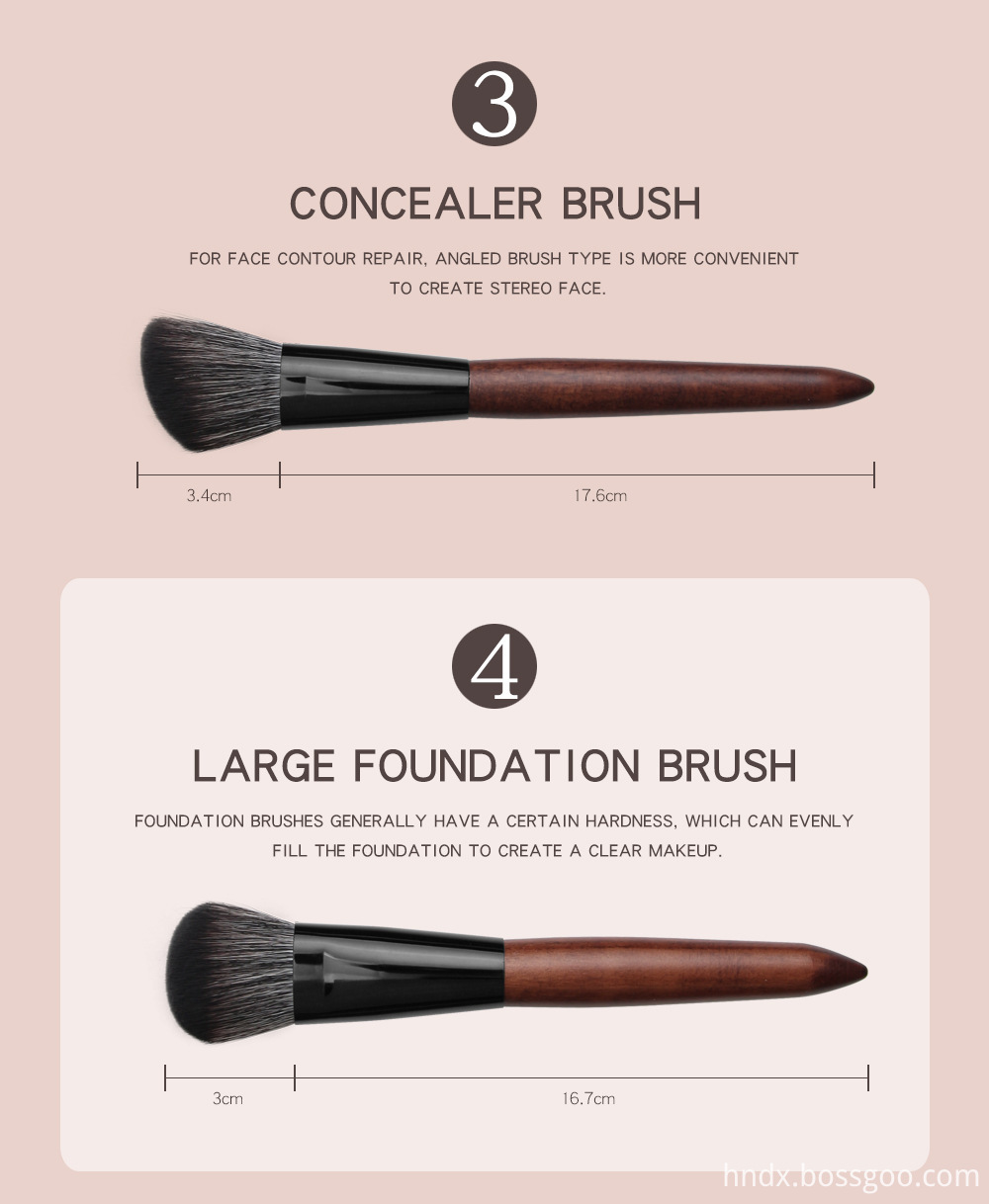12 Pieces Sandalwood Color Makeup Brushes Set size 2