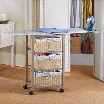 Laundry Room Portable Ironing Board Center Station Storage Cart With Baskets