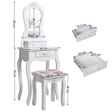 Dressing Table Set with Stool and Mirror Makeup Desk 3 Drawers Vanity Furniture Easy to assemble adult size for tiny room