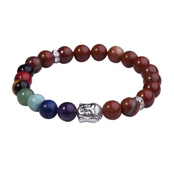 Red Jasper Bracelet Buddha 7 Chakra Gemstone Alloy Beads Jewelry