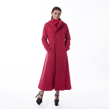 Fashion long red cashmere overcoat with collar