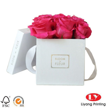 Square Flower Gift Hat Box with Ribbon Handle