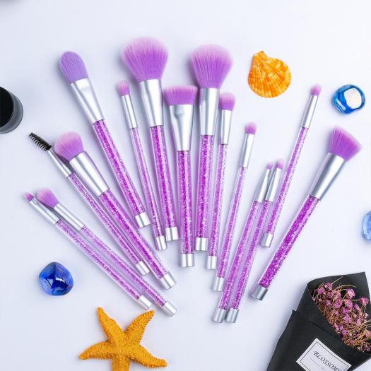 Purple Pink Glitter Bling Diamond Cosmetics Brush Set