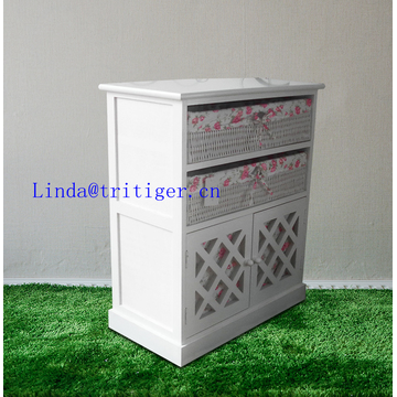 white solid wood storage cabinet with wicker drawers willow basket door