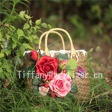 2017 new fashion handbag natural color small straw beach bags for women