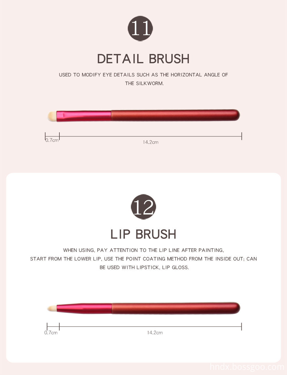 12 PCS Red Handle Makeup Brushes Set Size 6