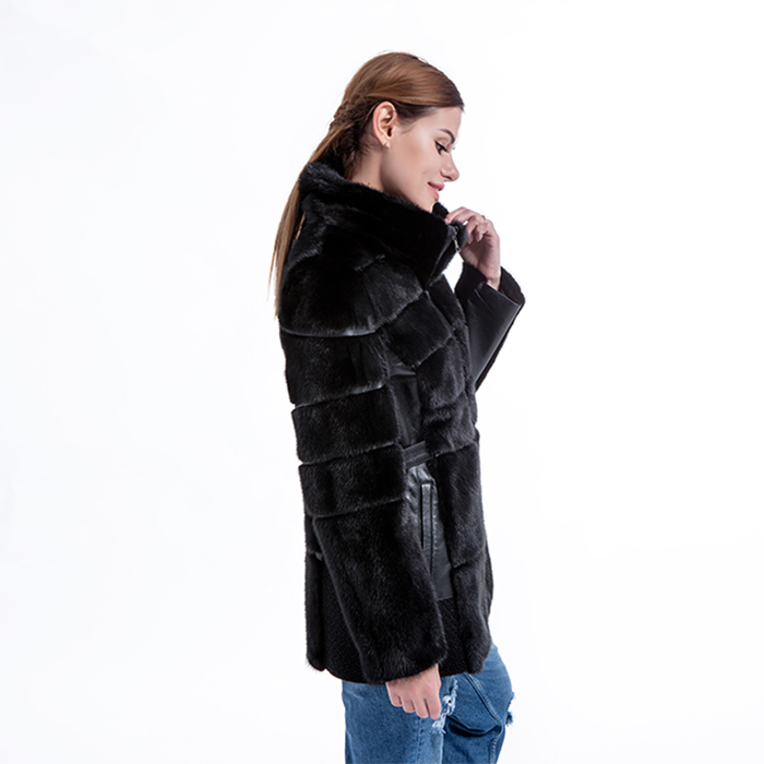 Fashionable black fur coat