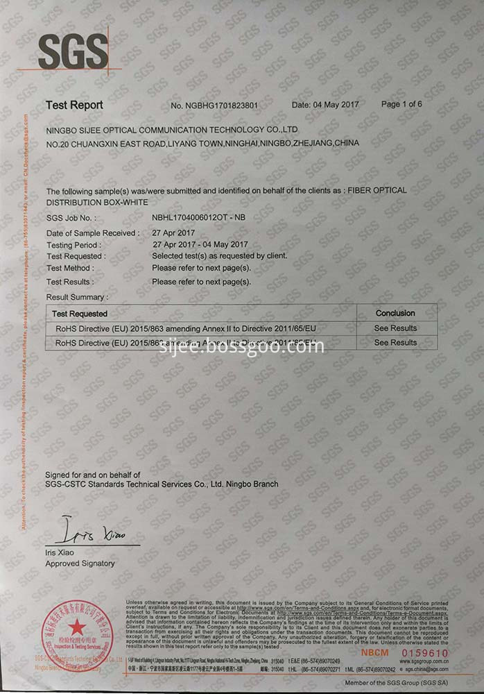 Fiber optic distribuiton box ROHS