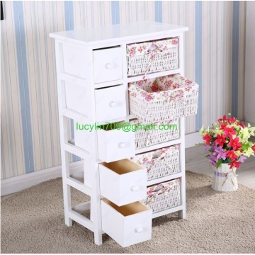 Bedroom Storage Dresser Chest 5 Drawers W/ Wicker Baskets Cabinet Wood Furniture