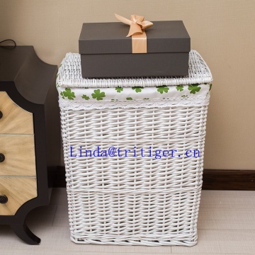Decorative rectangular willow woven laundry basket home storage